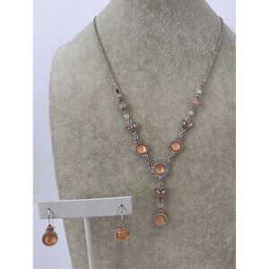 Vintage Avon Nina Ricci Butterfly Colorful Peach Pink Necklace & Earrings Set